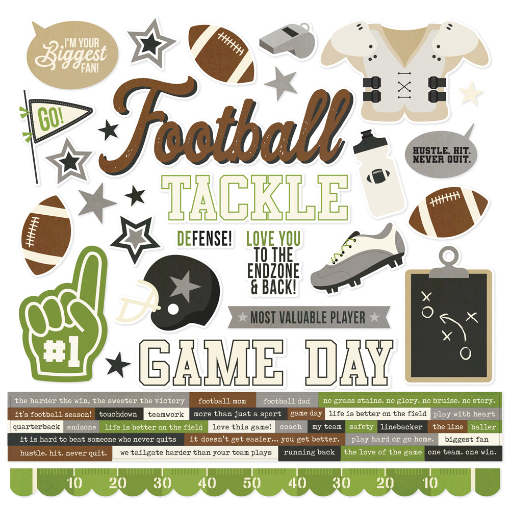 Football  Cardstock Stickers - 12 pack