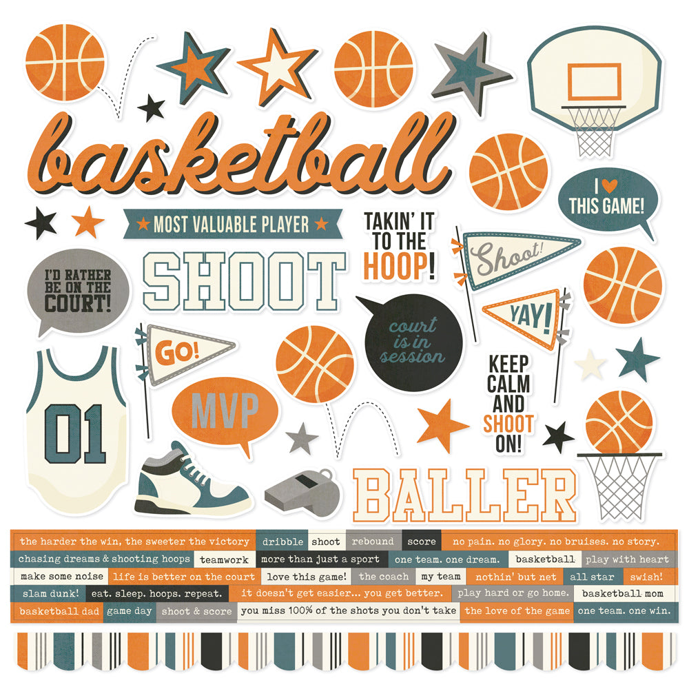 Basketball Cardstock Stickers - 12 pack