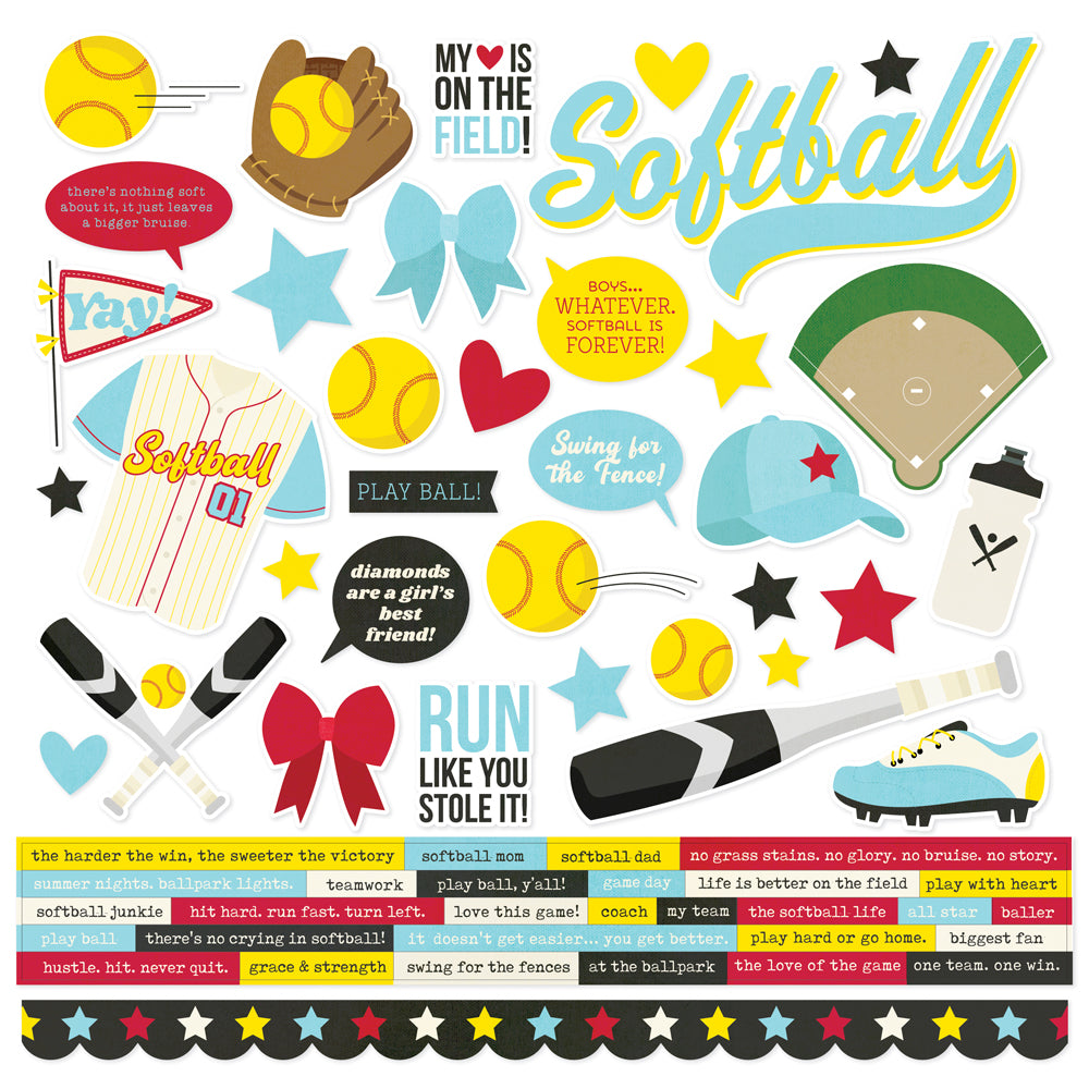 Softball Cardstock Stickers - 12 pack