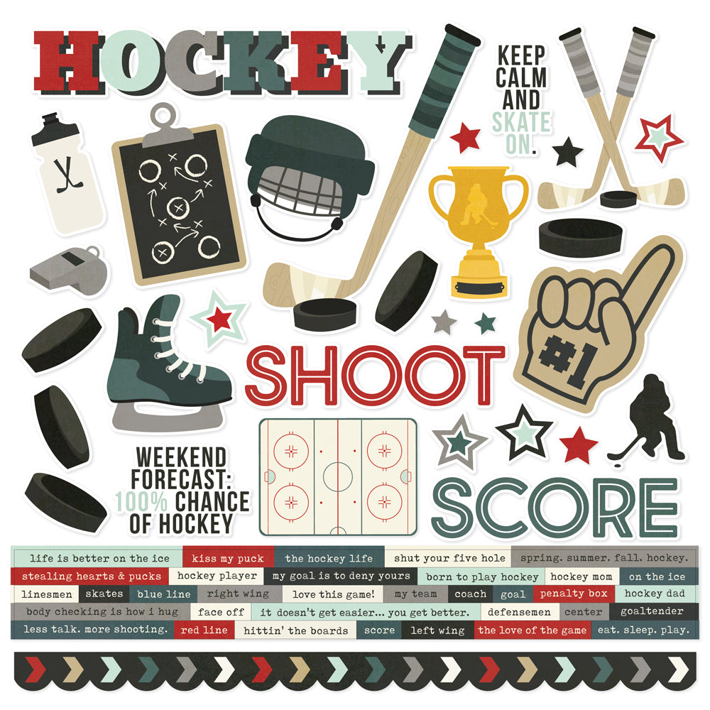 Hockey Cardstock Stickers - 12 pack