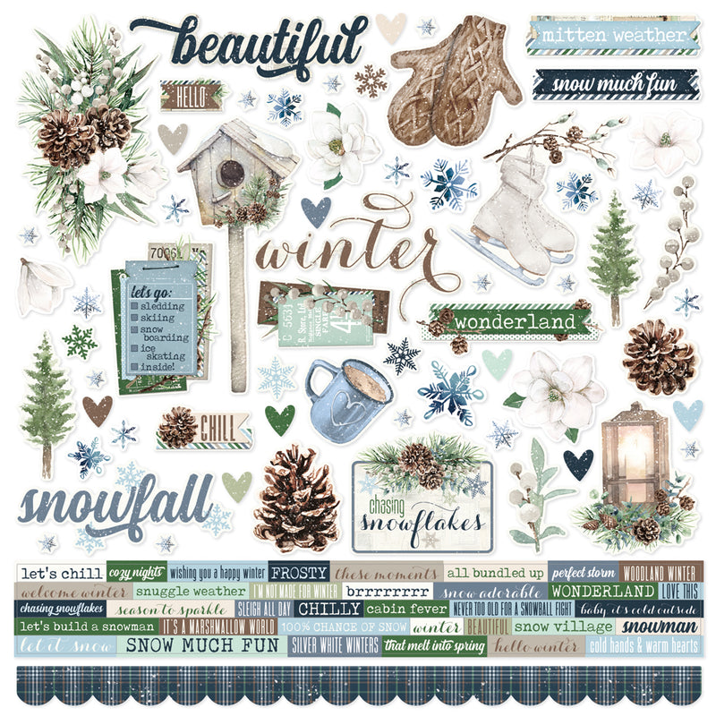 Simple Vintage Fresh Snow  Cardstock Stickers - 12 pack