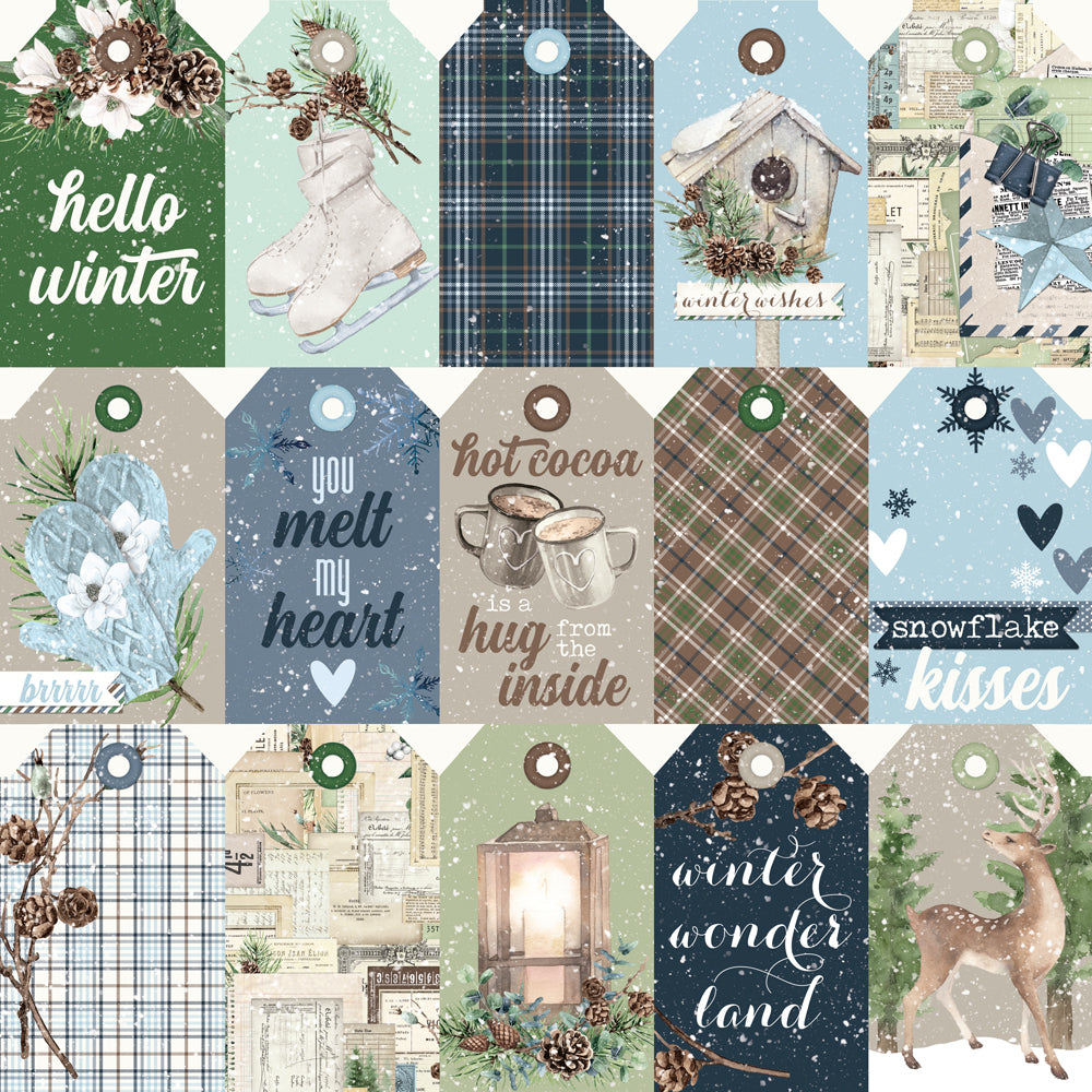 Simple Vintage Fresh Snow Tag Elements - 25 pack