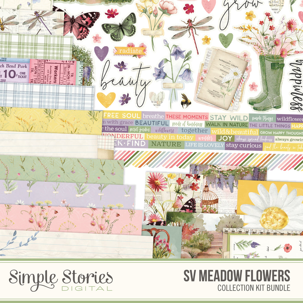 Simple Vintage Meadow Flowers Digital Collection Kit