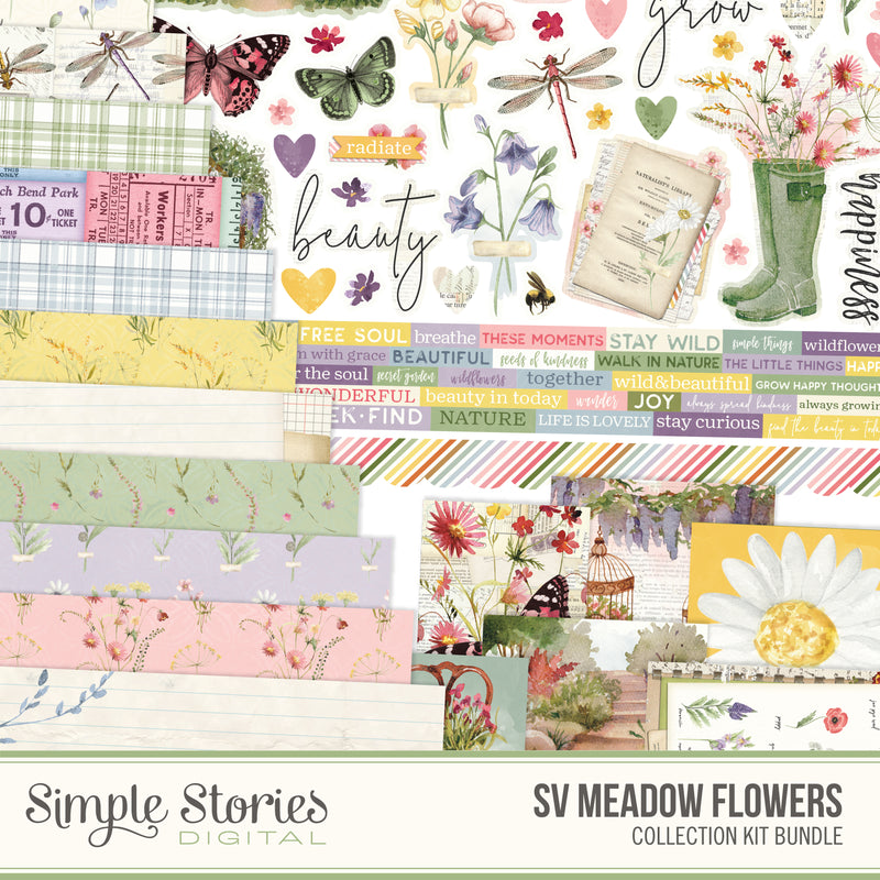 Simple Vintage Meadow Flowers Digital Collection Kit